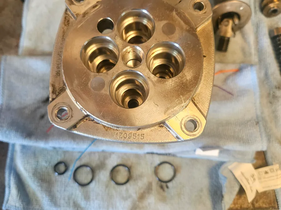 Hydraulic pump housing cleaned and inspected on the bench
